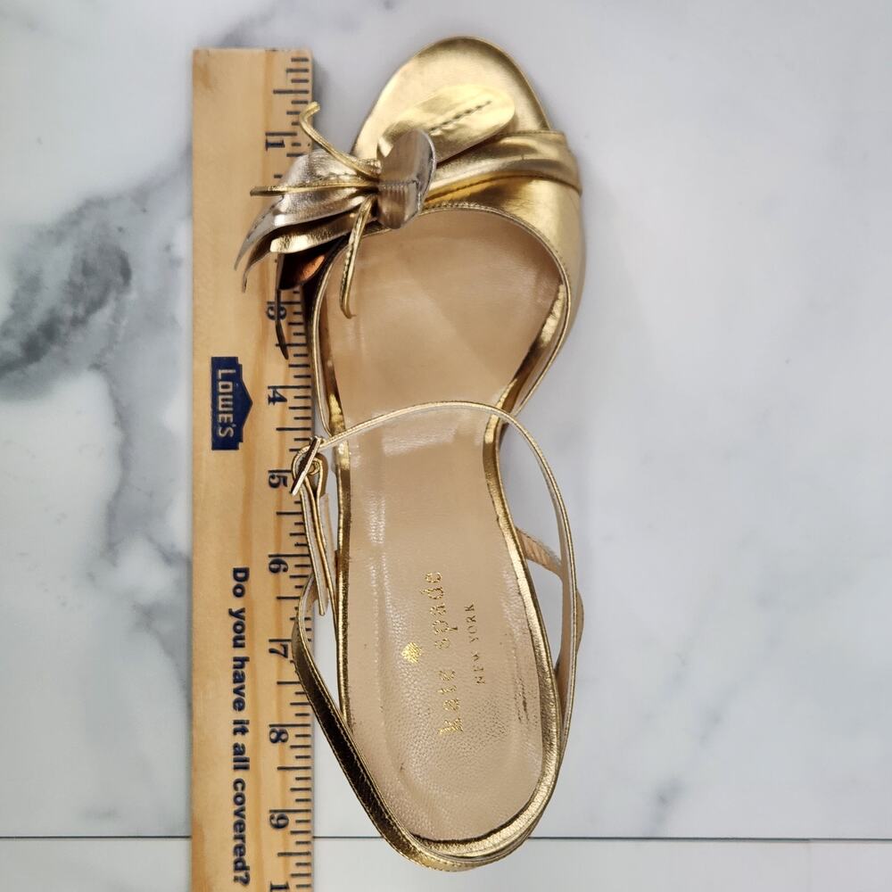 Kate Spade Size 8 Metallic Gold Strappy Open Toe 3 1/2" Heels Made in Italy - Picture 6 of 16